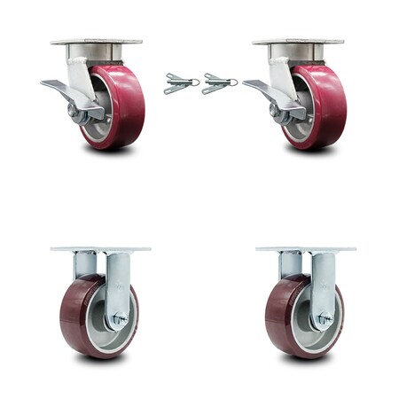 Service Caster 5 Inch Kingpinless Poly on Aluminum Caster Brakes/Swivel Locks 2 Rigid SCC, 2PK SCC-KP30S520-PAR-SLB-BSL-2-R-2
